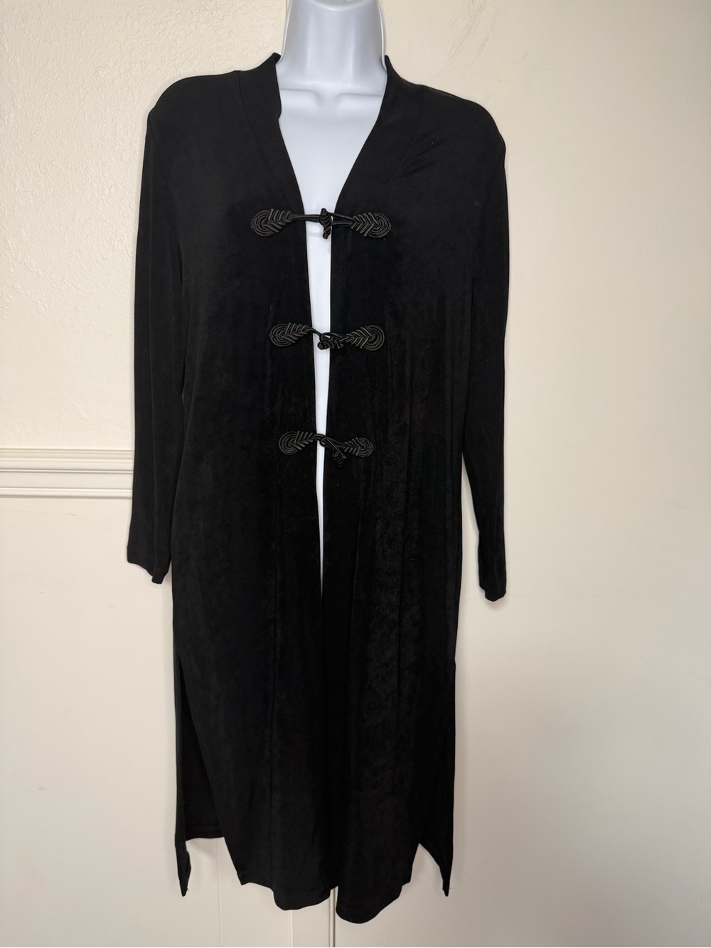 Chico's Black Open-Front Knit Cardigan with Collar Trim size MP